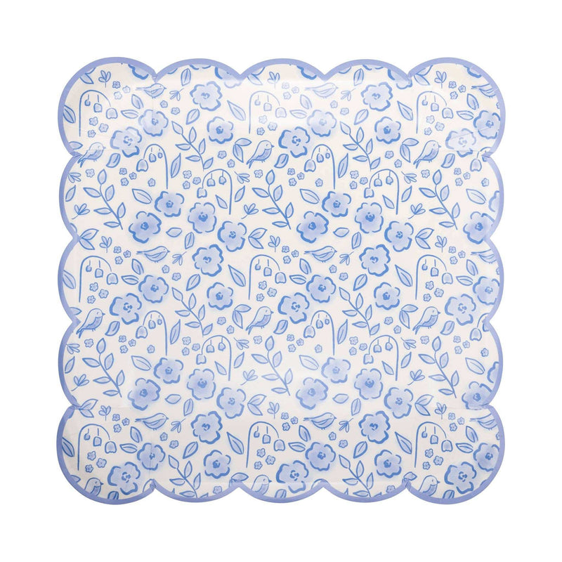 Blue Floral Paper Plate - Jennie Dots