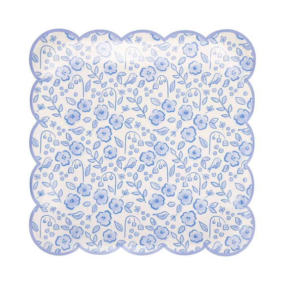 Blue Floral Paper Plate - Jennie Dots