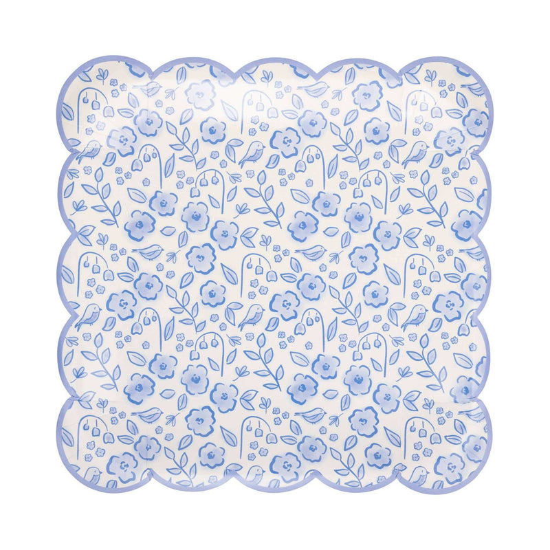 Blue Floral Paper Plate - Jennie Dots