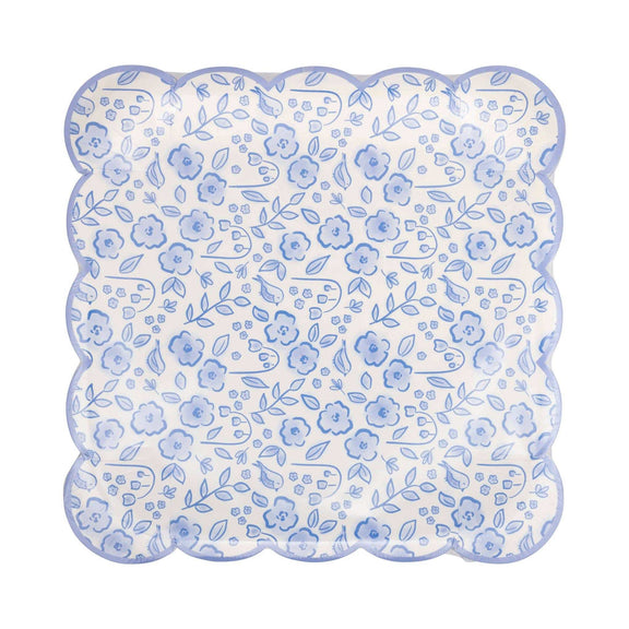 Blue Floral Paper Plate - Jennie Dots