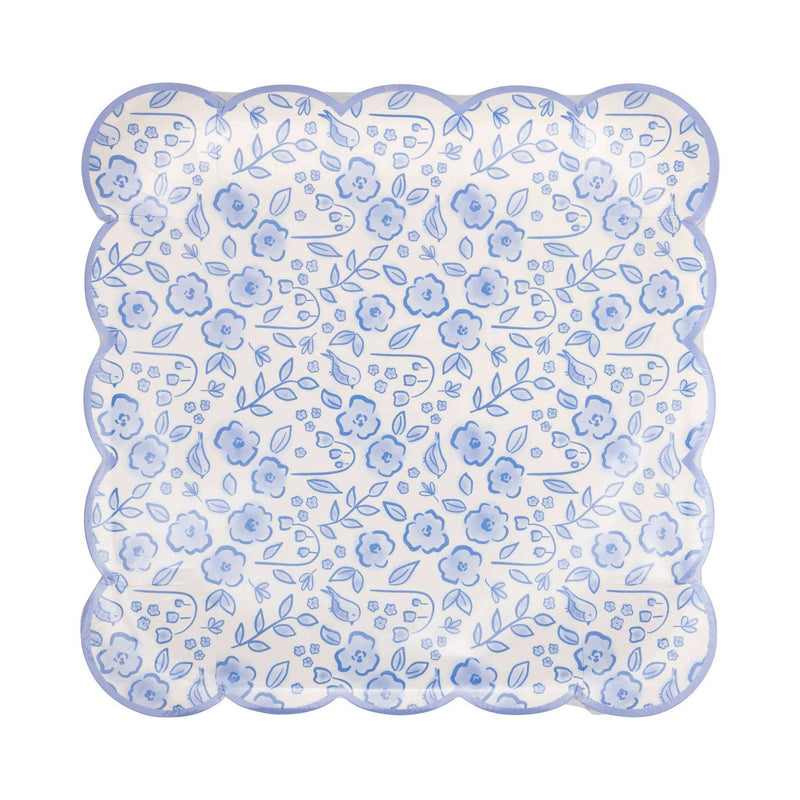 Blue Floral Paper Plate - Jennie Dots