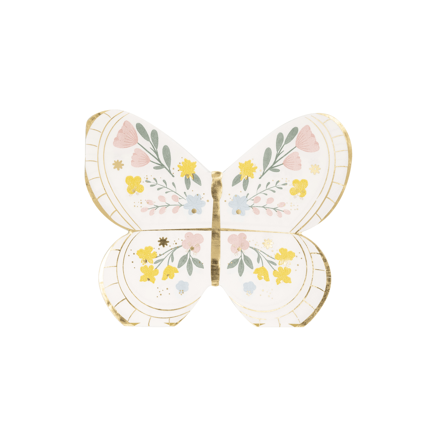 Butterfly napkin with delicate designs and gold foil accents.