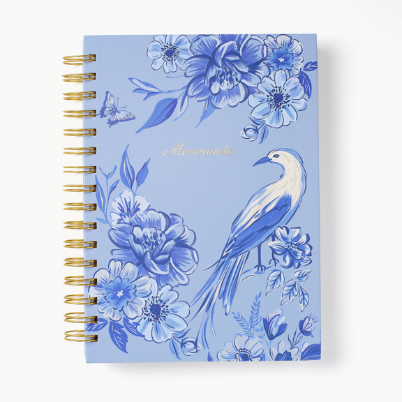 Good Juju Ink - Blue Chinoiserie Bird Spiral Notebook - Jennie Dots