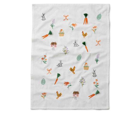 Rifle Paper Co. - Spring Farm Embroidered Easter Tea Towel - Jennie Dots 