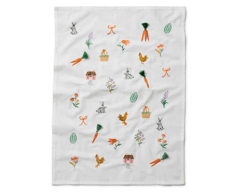 Rifle Paper Co. - Spring Farm Embroidered Easter Tea Towel - Jennie Dots 