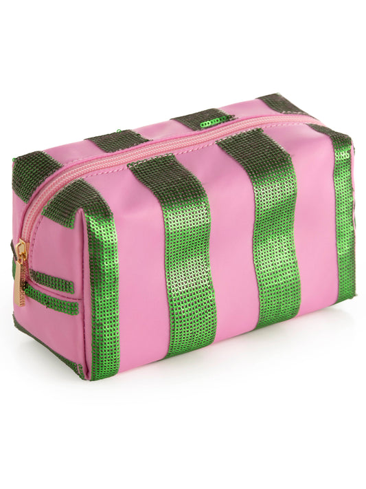 Pink & Green Glimmer Stripe Pouch