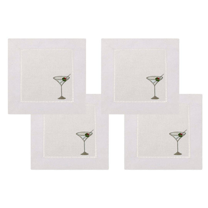 Tiny Hours - Martini Glasses Embroidered Cocktail Napkins- Set of 4