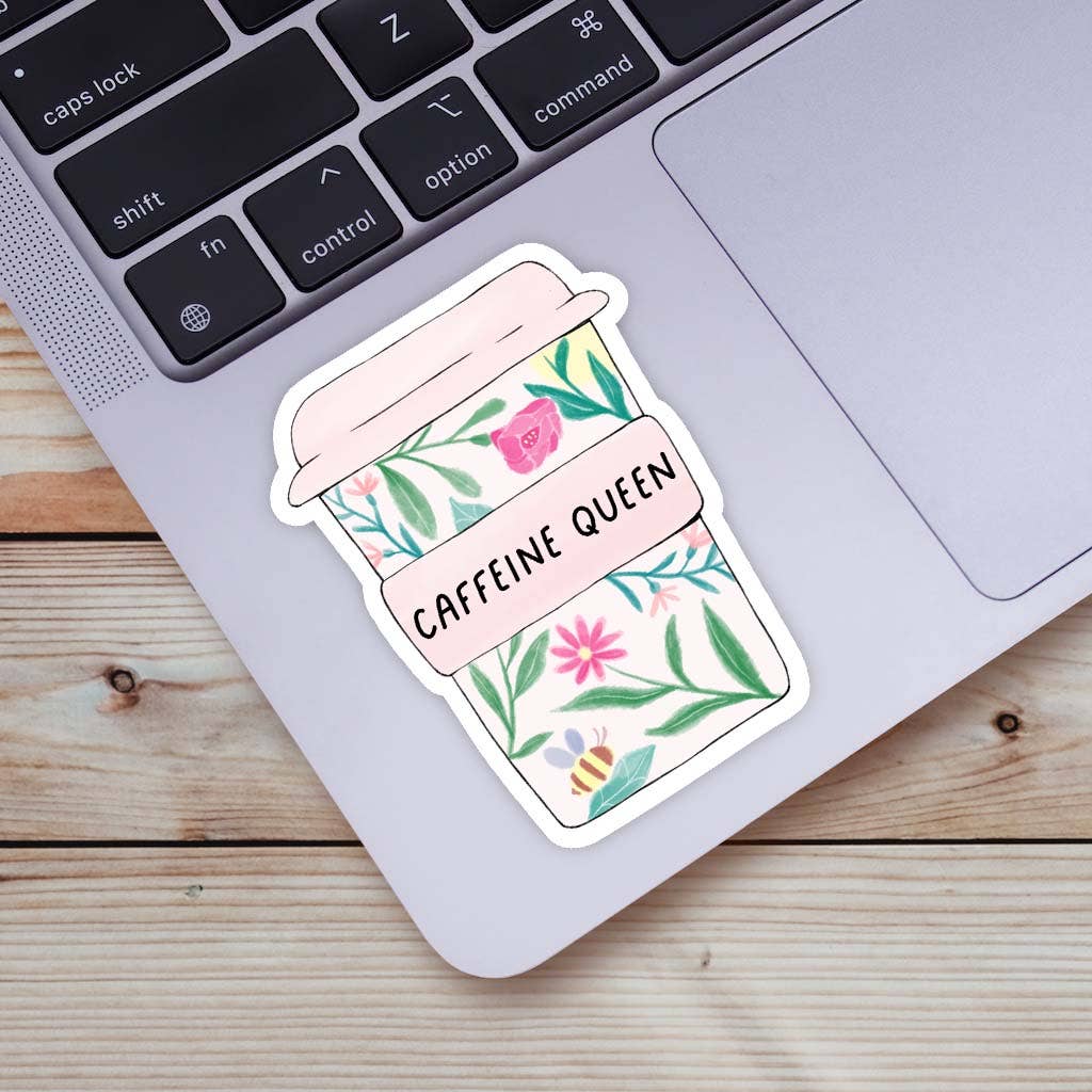 Caffeine Queen Floral Mug Sticker - Jennie Dots