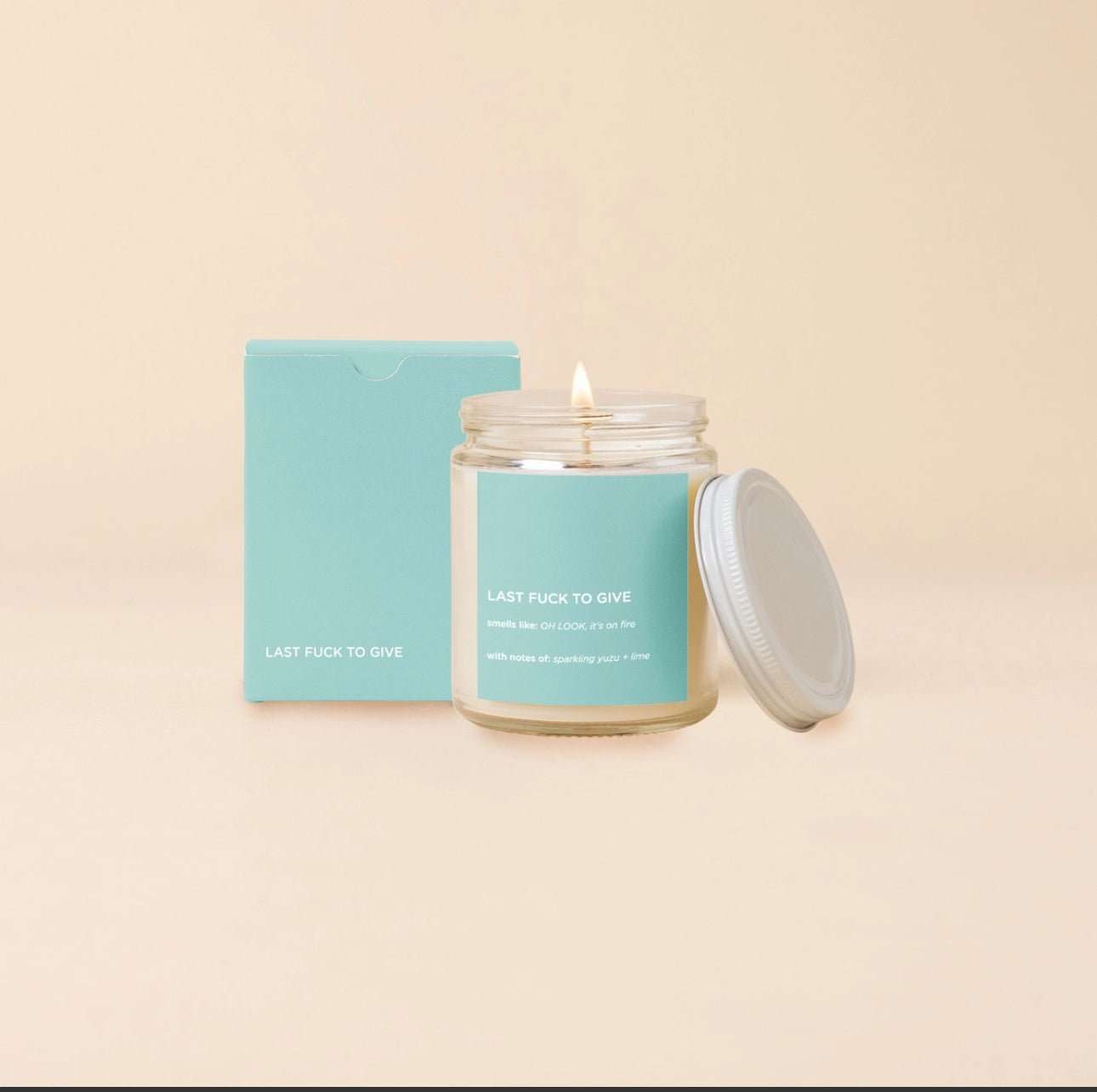 Candle jar with lid, soy-based wax, 8oz, calming scent, 43-hour burn time.