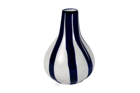 Casa Amarosa - Ceramic Stripe bud vase, 3.5 x 3.5 x 4.75 Inches - Blue - Jennie Dots