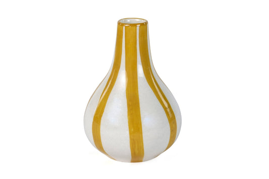 Casa Amarosa - Ceramic Stripe bud vase, Yellow - 3.5 x 3.5 x 4.75 Inches - Jennie Dots
