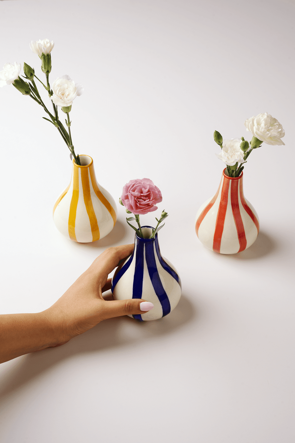 Casa Amarosa - Ceramic Stripe bud vase, Yellow - 3.5 x 3.5 x 4.75 Inches - Jennie Dots