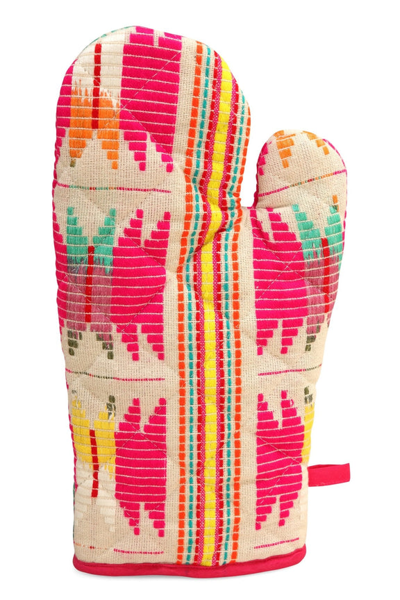 Casa Amarosa - Pink Star Oven Mitts & Pot Holder/ Set Of 2 - Jennie Dots