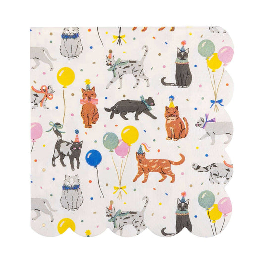 Cat Party Cocktail Napkin with playful feline design and gold foil accents.