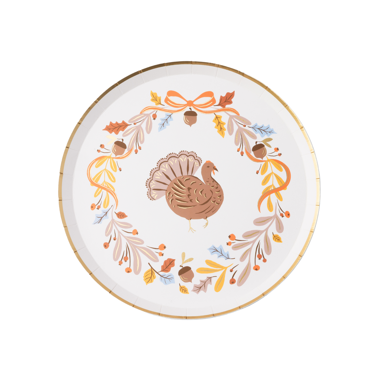 Bonjour Fête - Fall Foliage Turkey Dessert Plates, Gold Foil (8)
