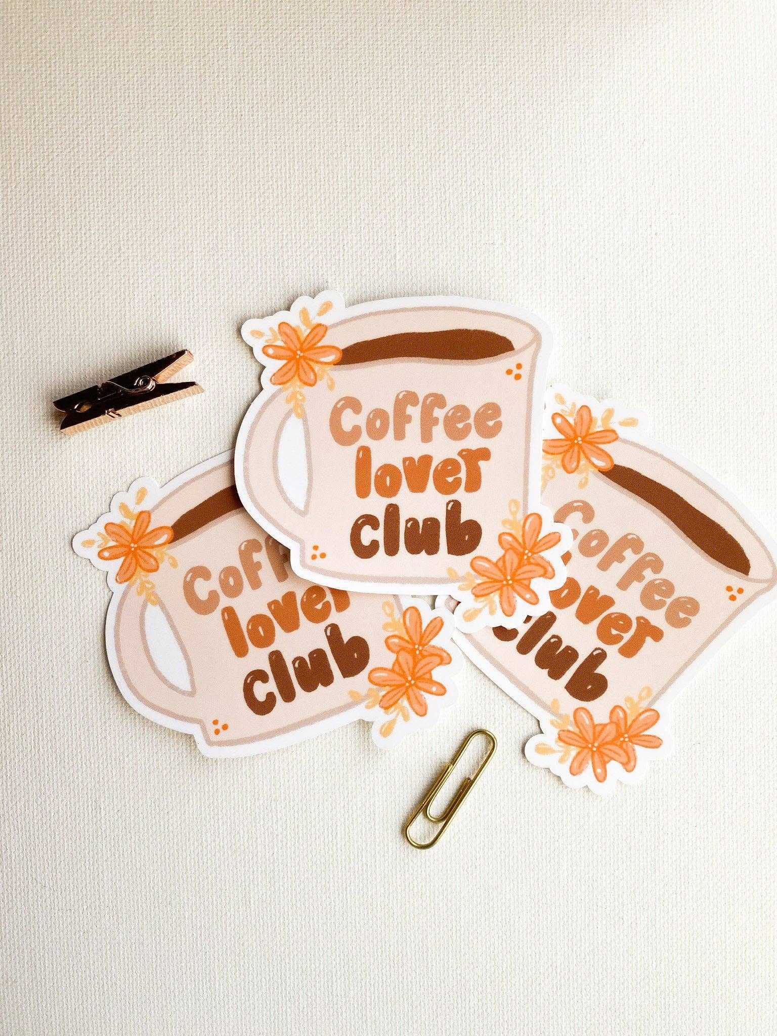 Coffee Sticker with "Coffee Lover Club" design, ideal for laptops and water bottles.