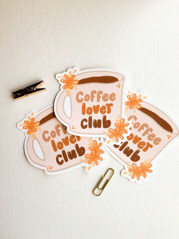 Coffee Sticker with "Coffee Lover Club" design, ideal for laptops and water bottles.