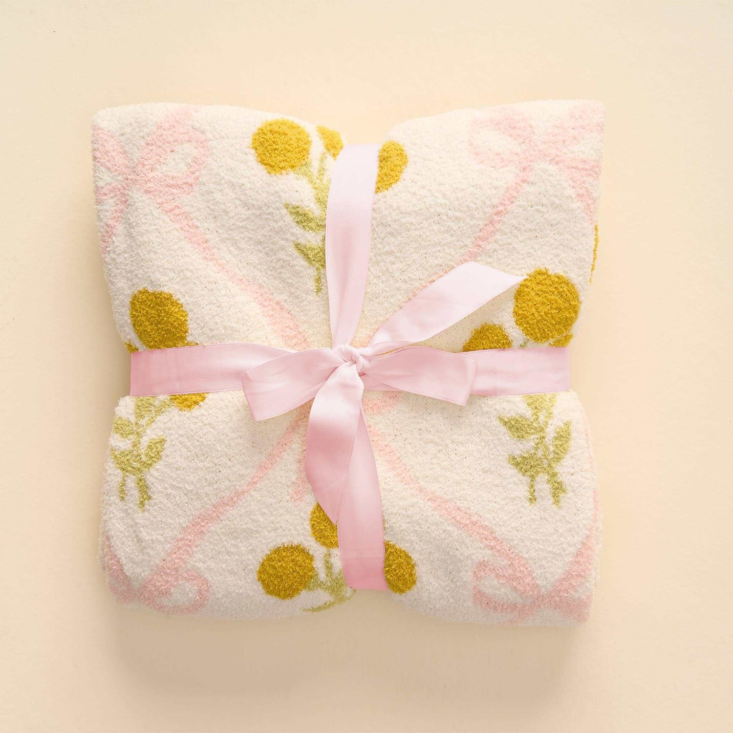 Cozy Dreams Luxe Blanket in Marigold Lane Pink with ribbon, ultra-soft polyester microfiber throw, 70"x51".