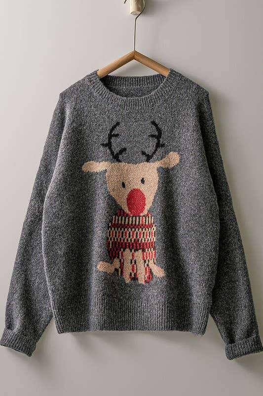 Cozy Rudolph Crewneck Knit Sweater - Jennie Dots