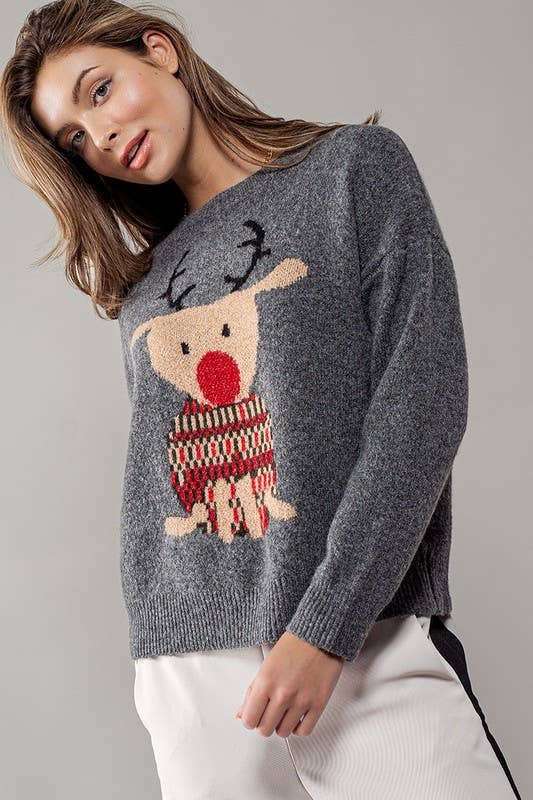 Cozy Rudolph Crewneck Knit Sweater - Jennie Dots