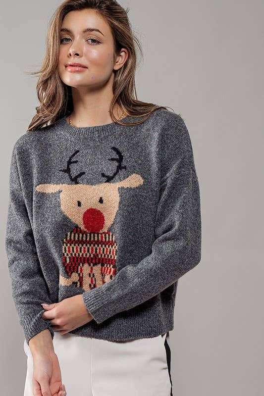 Cozy Rudolph Crewneck Knit Sweater - Jennie Dots