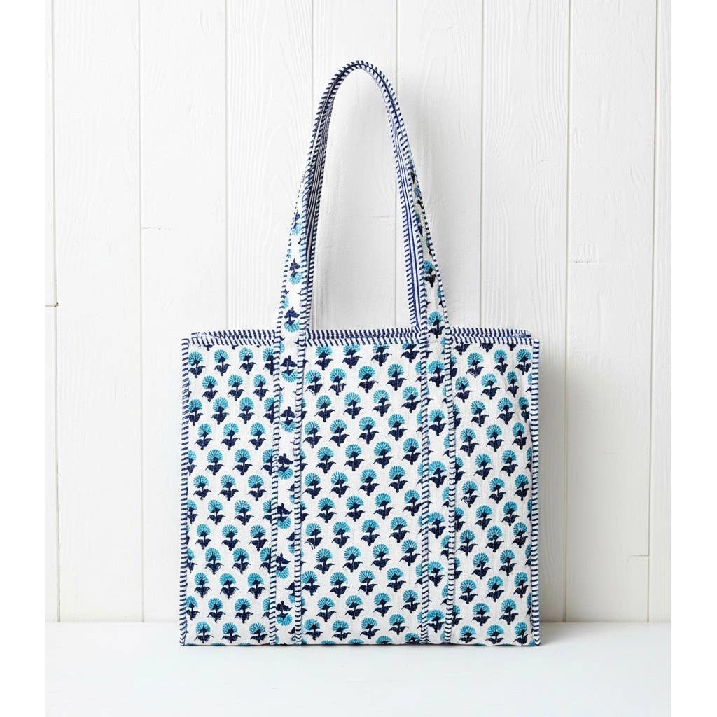 Amelia Rose Jewelry - Hydrangea Quilted Tote Bag-Blue - Jennie Dots 