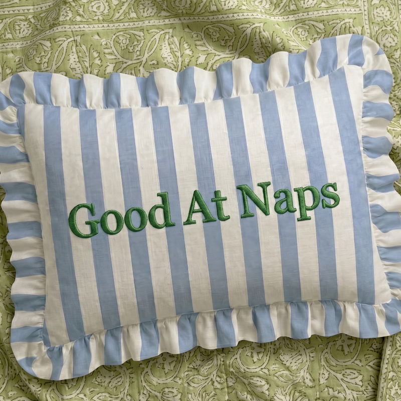 Loom & Cloth - "Naps" Ruffled Embroidered Pillow | Statement Pillow - Jennie Dots
