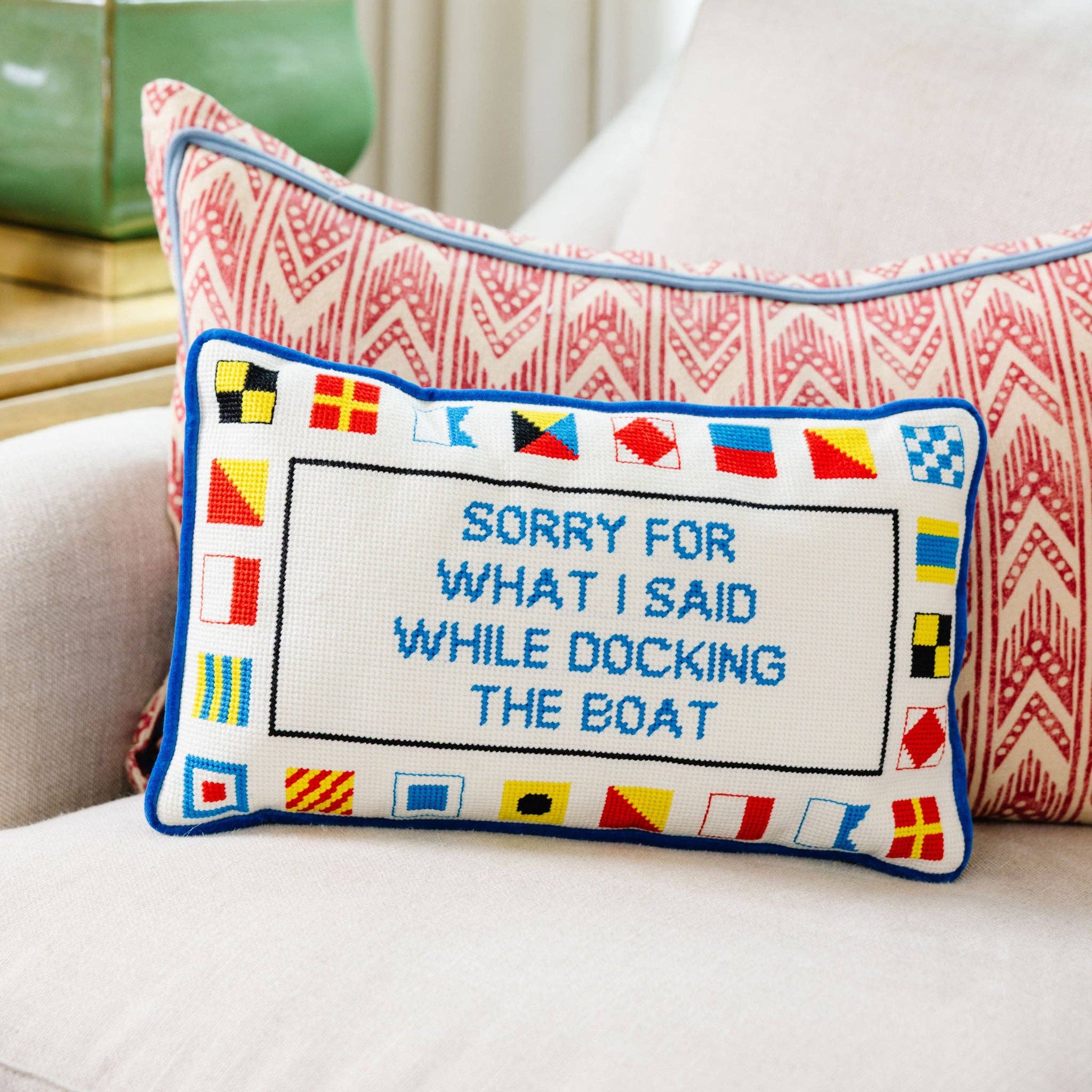 Furbish Studio - Docking The Boat Needlepoint Pillow – Jennie Dots