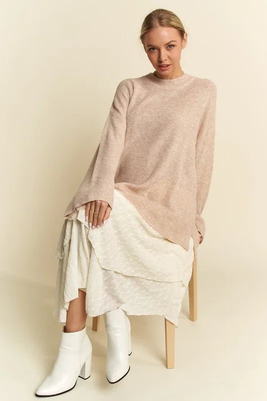 Davi & Dani High - Low Round Neck Drop Shoulder Sweater - Jennie Dots