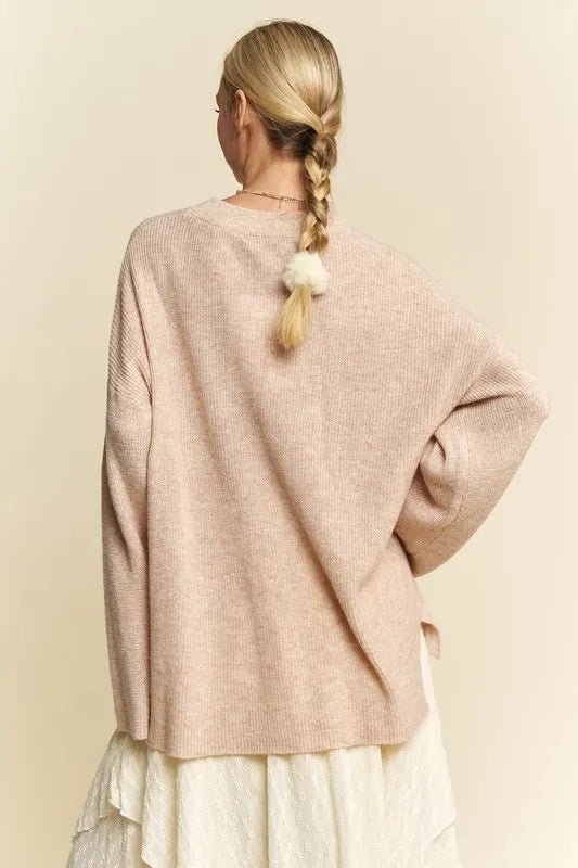 Davi & Dani High - Low Round Neck Drop Shoulder Sweater - Jennie Dots
