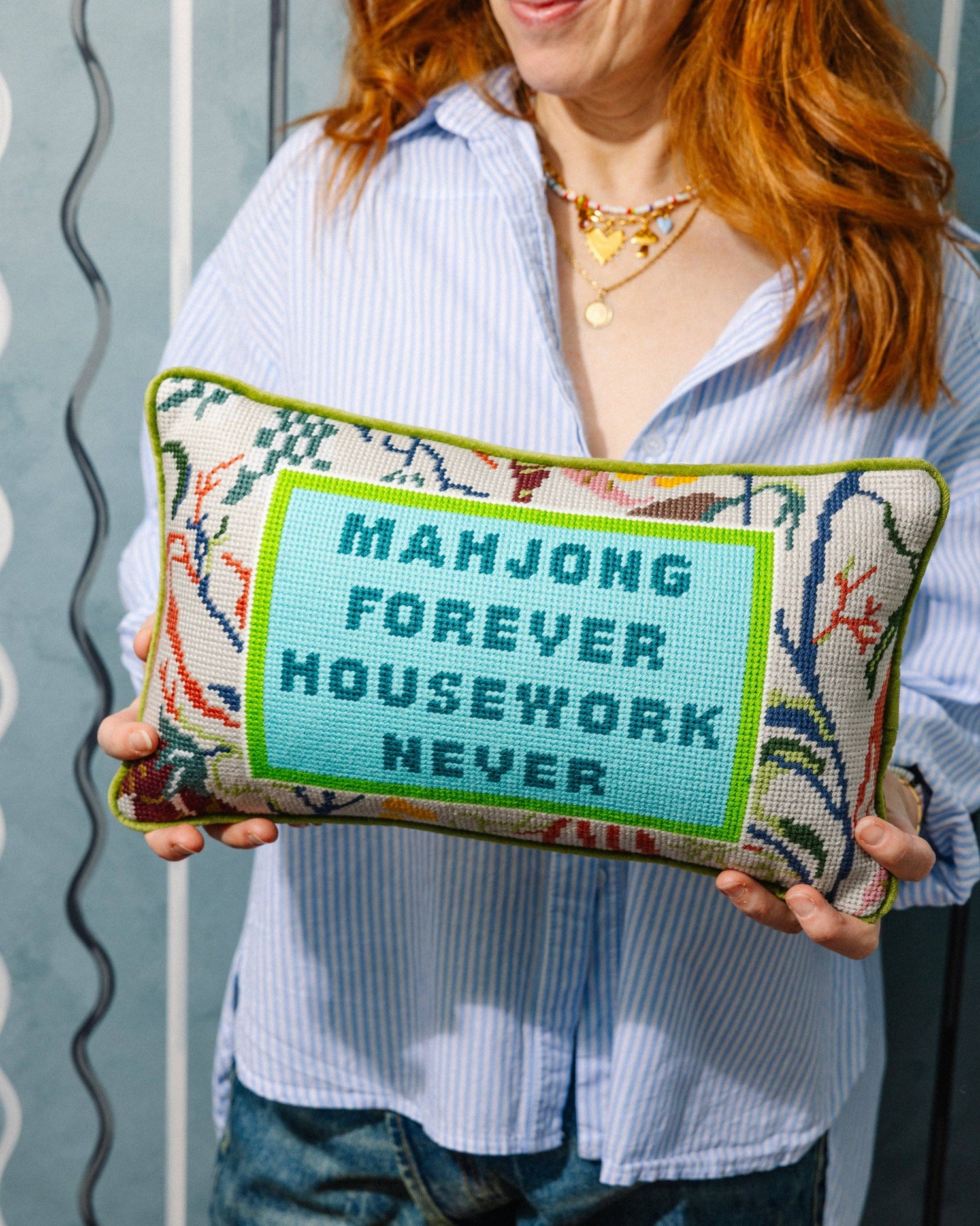 Furbish Studio - Mahjong Needlepoint Pillow - Jennie Dots