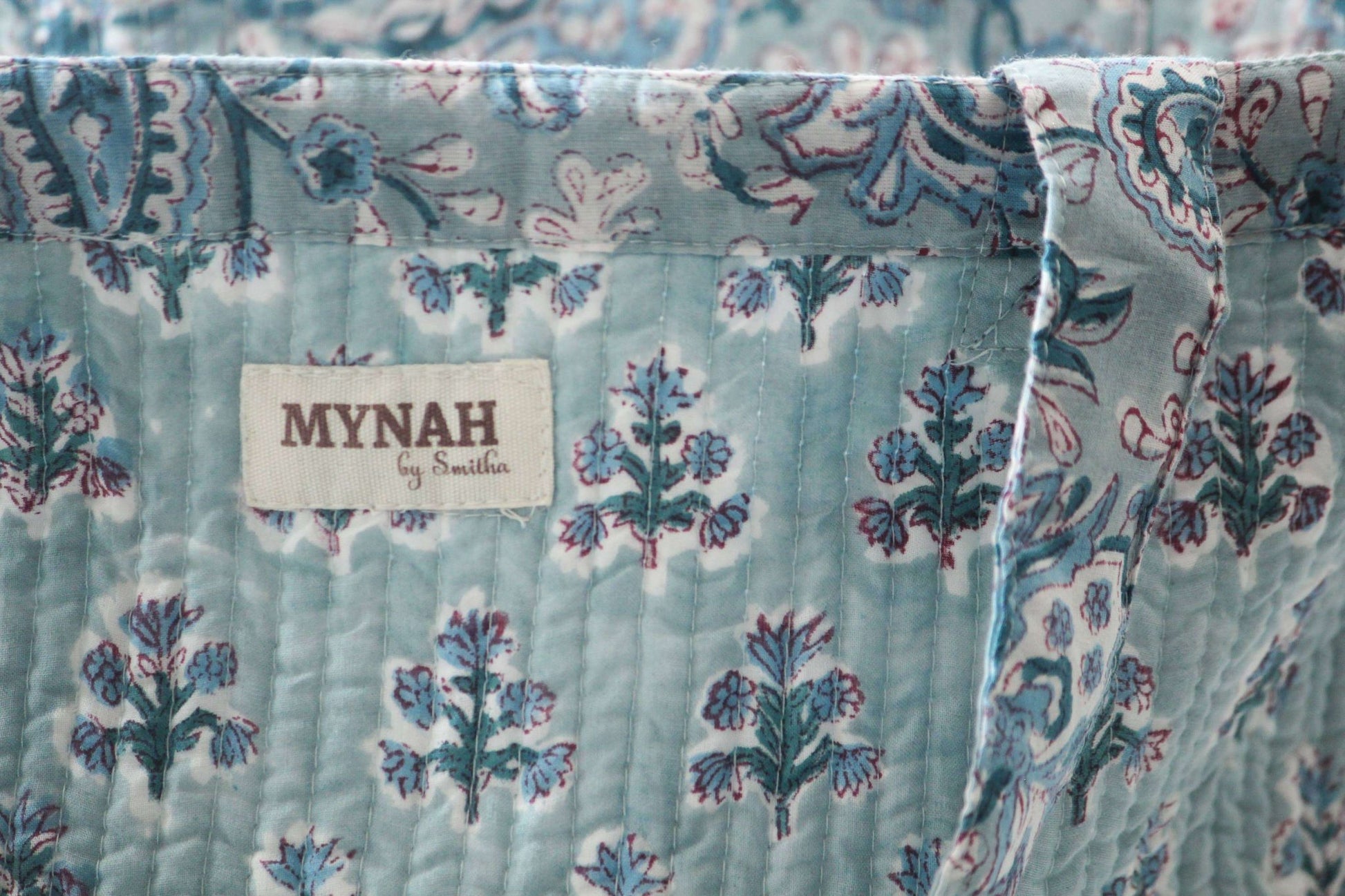 Dusty blue floral print reversible tote bag - Small laptop bag - Jennie Dots
