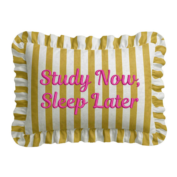 Loom & Cloth - "Sleep Later" Ruffled Embroidered Pillow | Statement Pillow - Jennie Dots