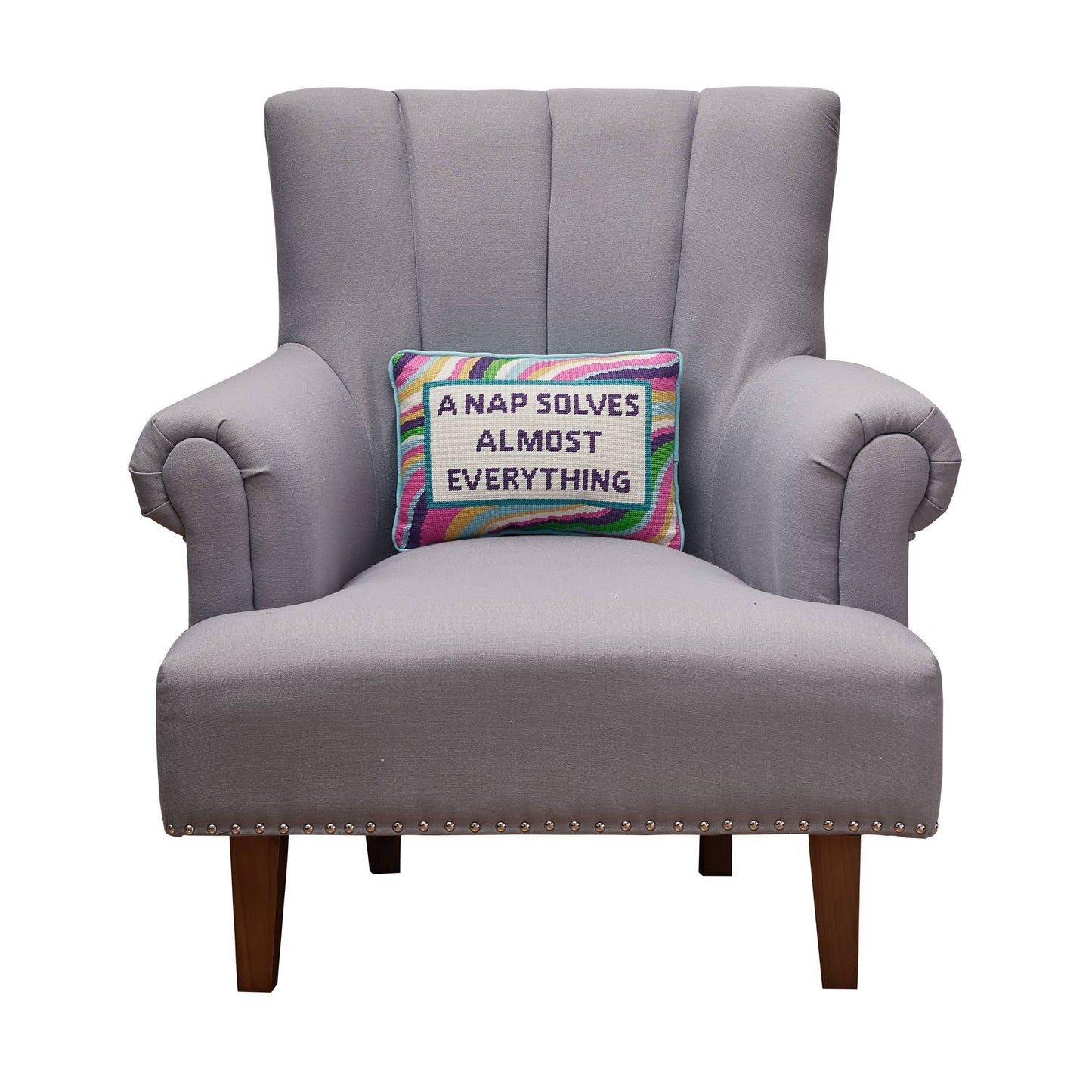 Nap Solves Almost Everythiny Embroidered Needlepoint Pillow