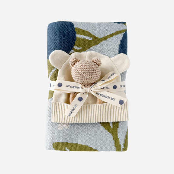 The Blueberry Hill - Set Blueberry Blanket Hat Teether Baby Newborn Shower Gift - Jennie Dots