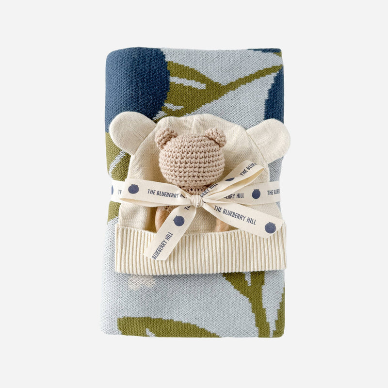 The Blueberry Hill - Set Blueberry Blanket Hat Teether Baby Newborn Shower Gift - Jennie Dots