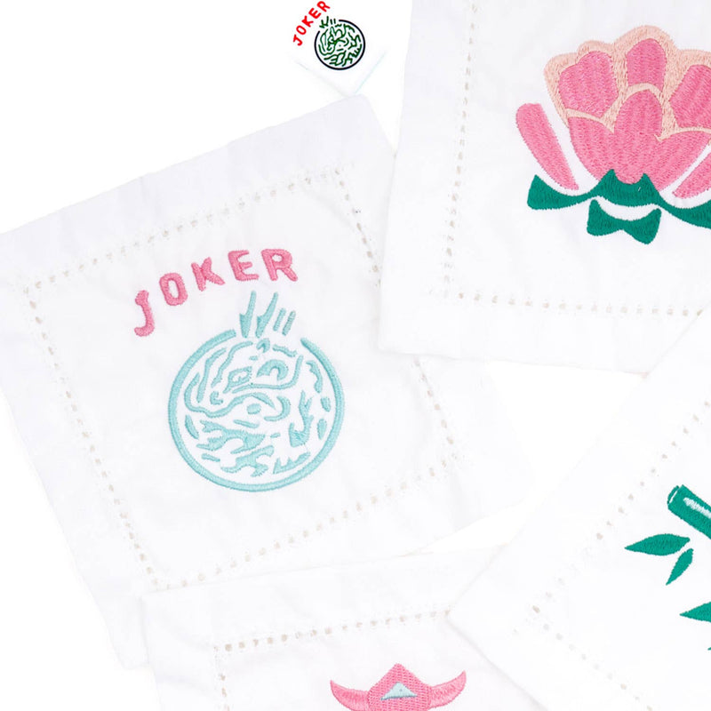 8 Oak Lane - Mahjong Embroidered Cocktail Napkin Set - Jennie Dots