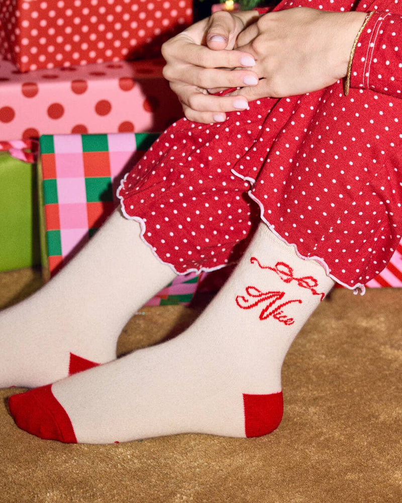 xo, Fetti - Naughty & Nice Knit Socks - cream crew socks Christmas Xmas Holiday Fashion