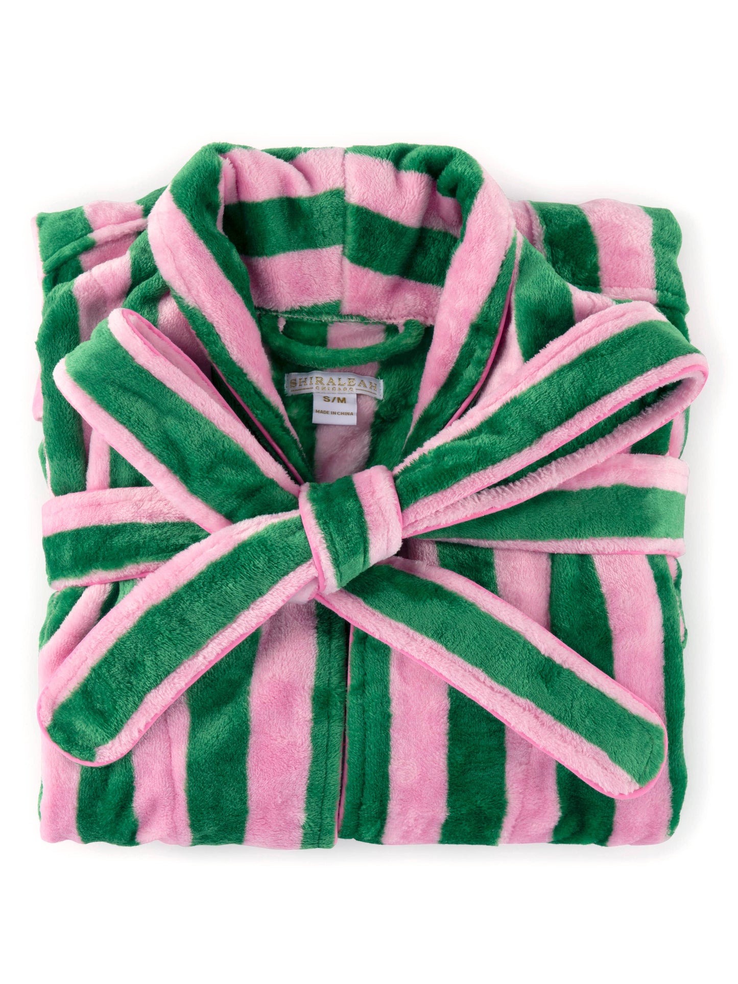 Super Soft Plush Felicity Stripe Pink & Green Stripe Robe