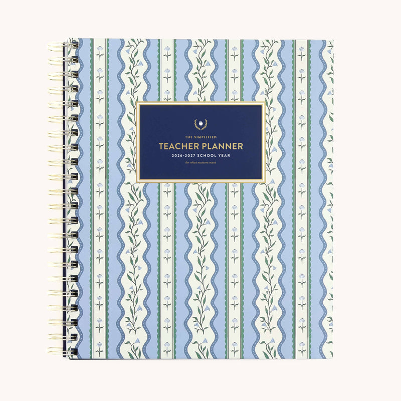 Simplified by Emily Ley - 2026-2027 Softcover Simplified Teacher Planner - Floral Stripe - Jennie Dots
