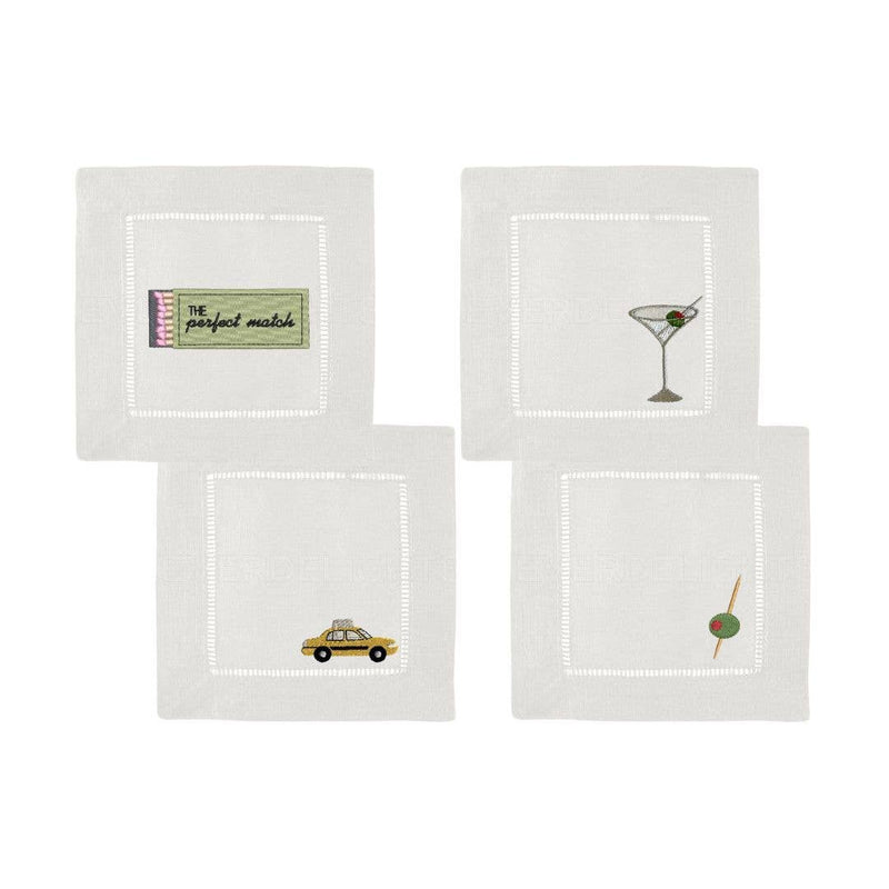 Tiny Hours - New York night out Embroidered Cocktail Napkins- Set of 4