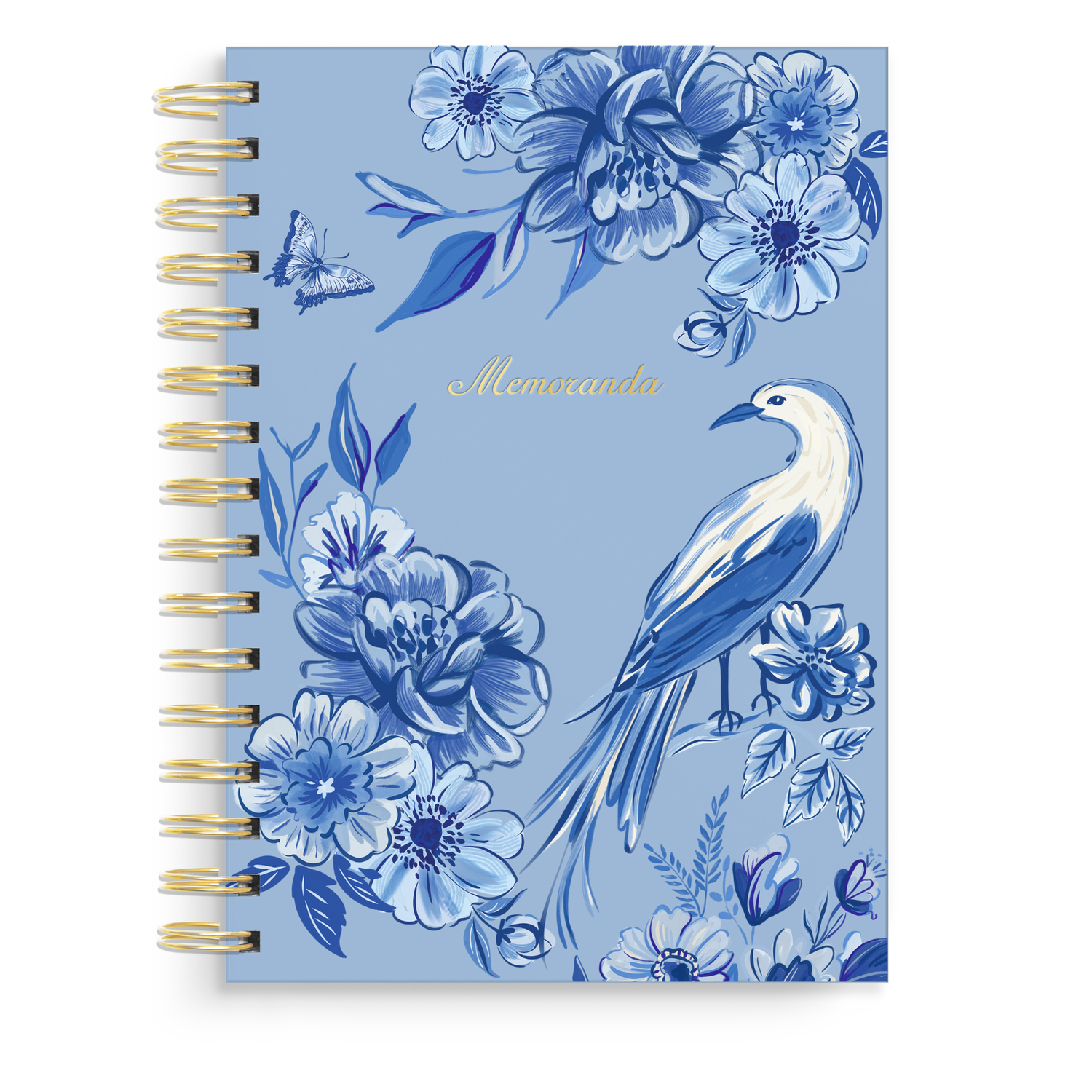 Good Juju Ink - Blue Chinoiserie Bird Spiral Notebook - Jennie Dots