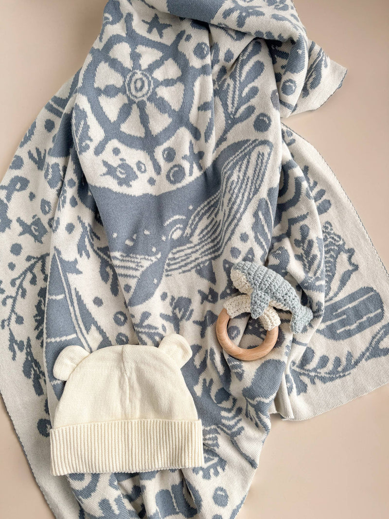 The Blueberry Hill - Set Nautical Blanket Whale Teether Cotton Hat Gift Summer - Jennie Dots