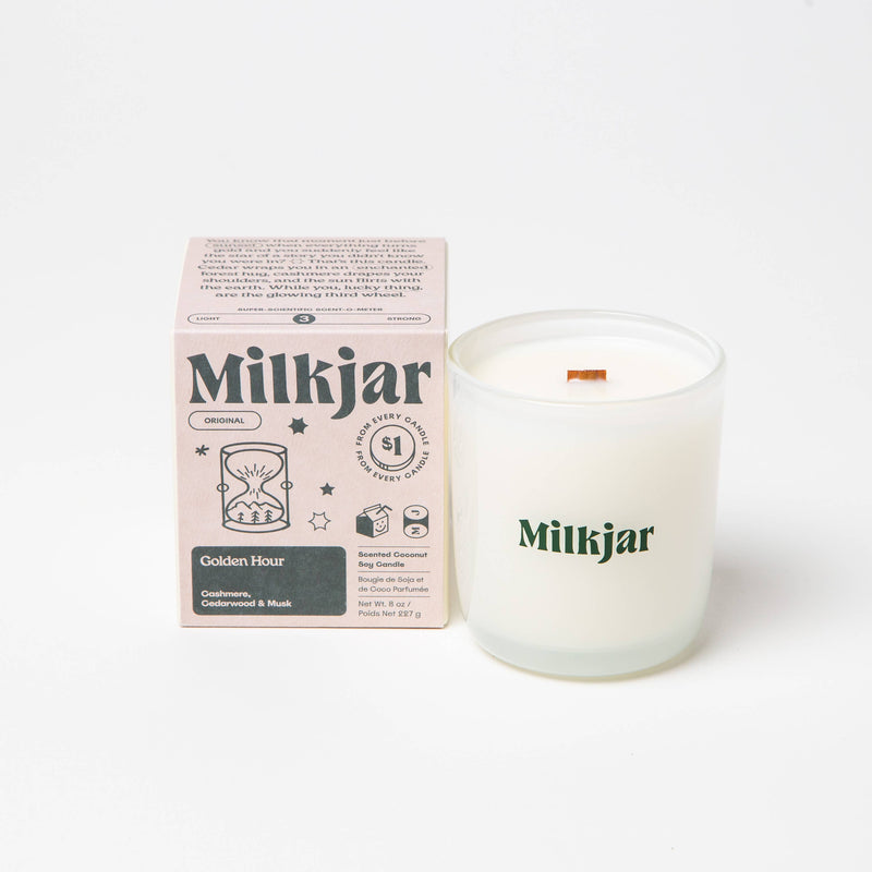 Milk Jar Candle Co. - Golden Hour - Cashmere, Cedarwood Coconut Soy 8oz Candle