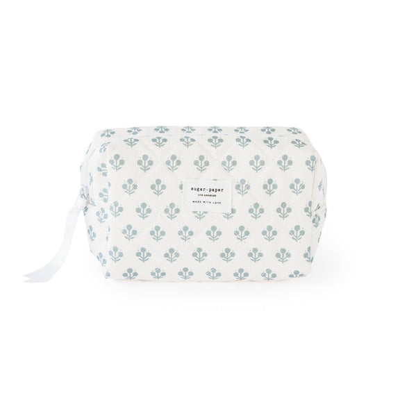 Small Cosmetic Pouch, Blue Floral - Jennie Dots 