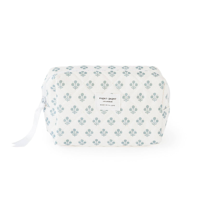 Small Cosmetic Pouch, Blue Floral - Jennie Dots 