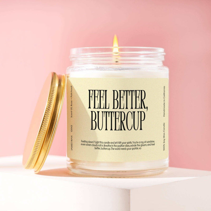 Feel Better, Buttercup candle, soy wax, handmade in California, woman-owned business, get well soon gift.