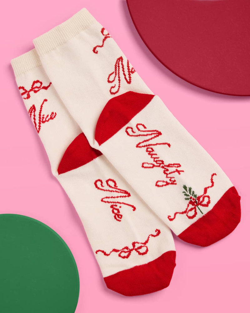 xo, Fetti - Naughty & Nice Knit Socks - cream crew socks Christmas Xmas Holiday Fashion
