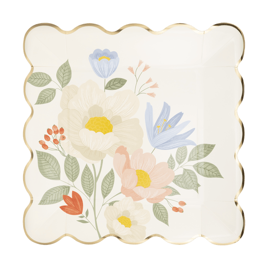 Floral Corner Plate with scalloped edges featuring colorful floral design.