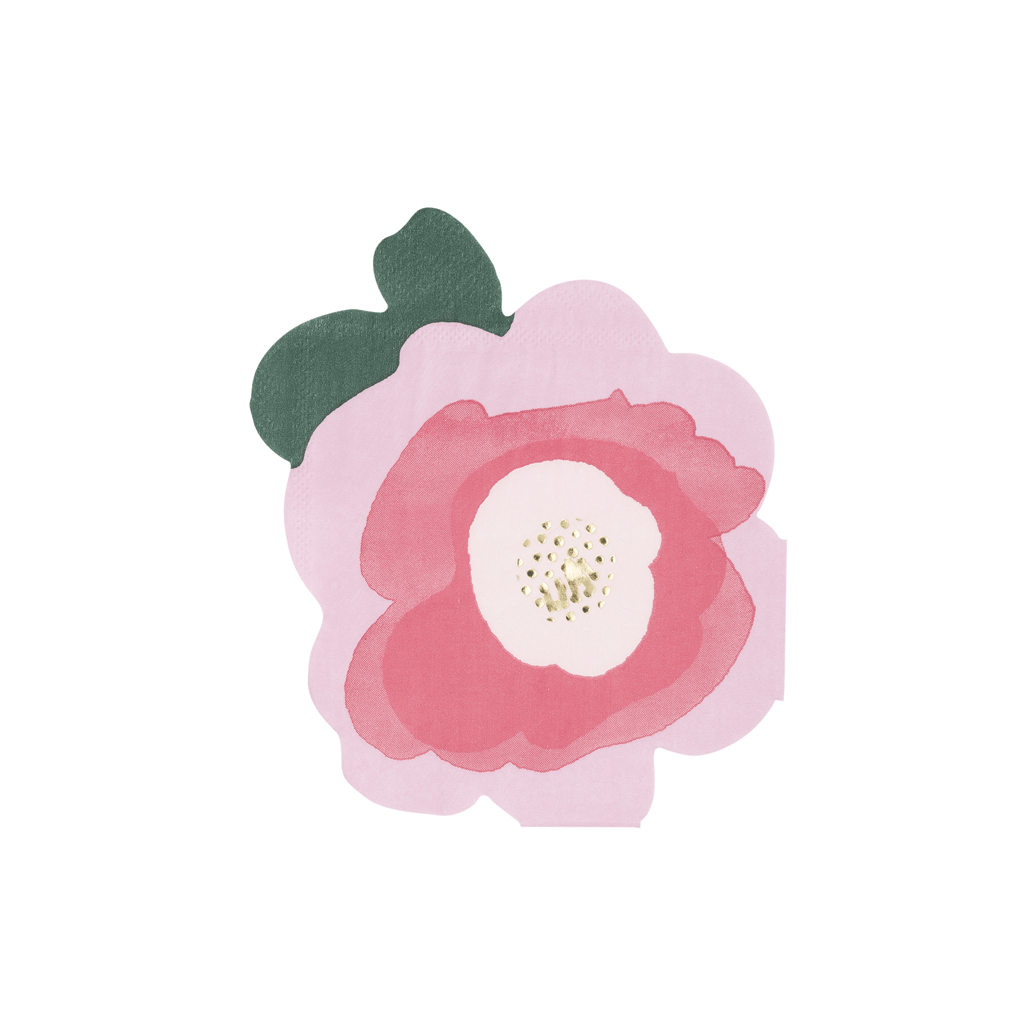 Floral-shaped napkin with pink and green design.